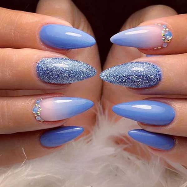 طراحی ناخن آبی شیک و ساده + ناخن آبی شاین و براق