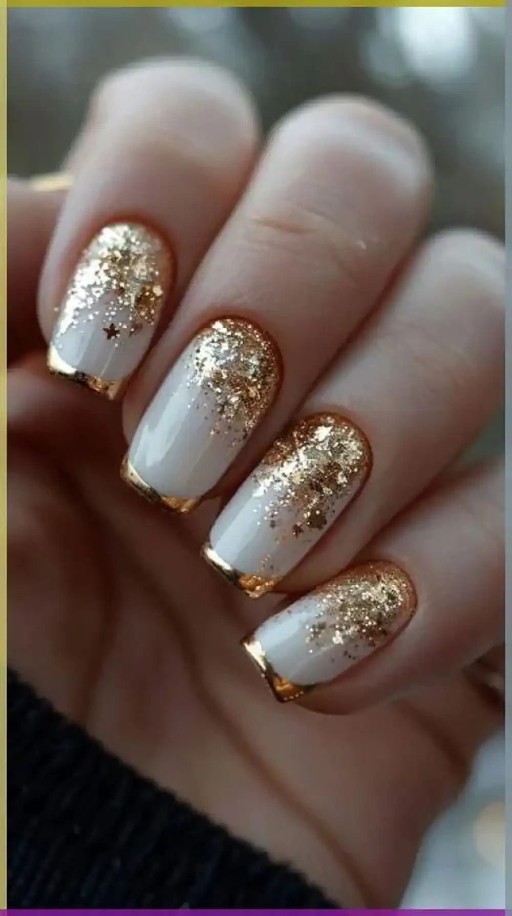 طراحی ناخن سفید طلایی