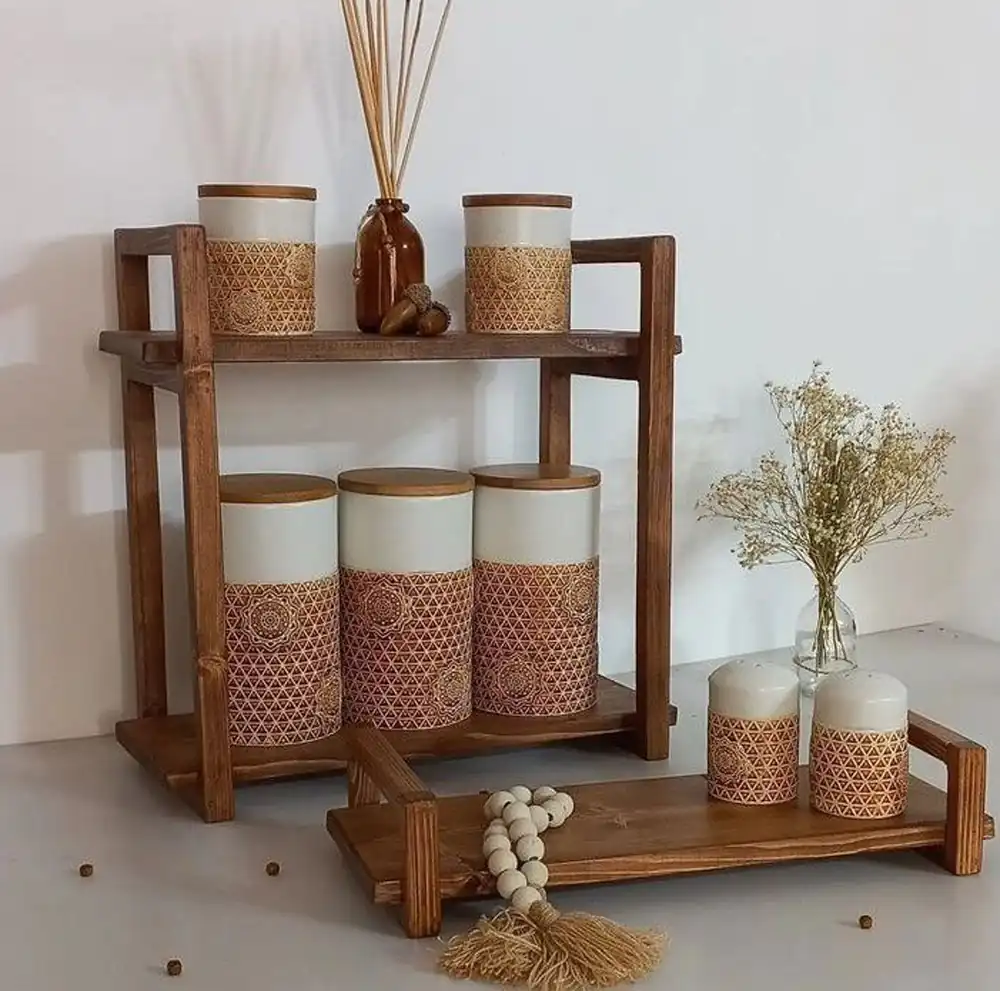چیدمان استند دوطبقه چوبی