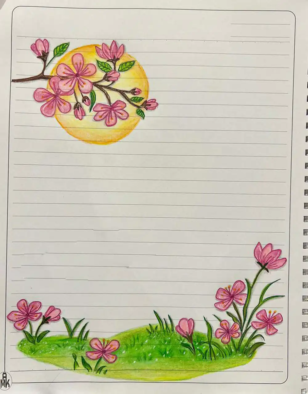 نقاشی گل برای حاشیه دفتر مشق