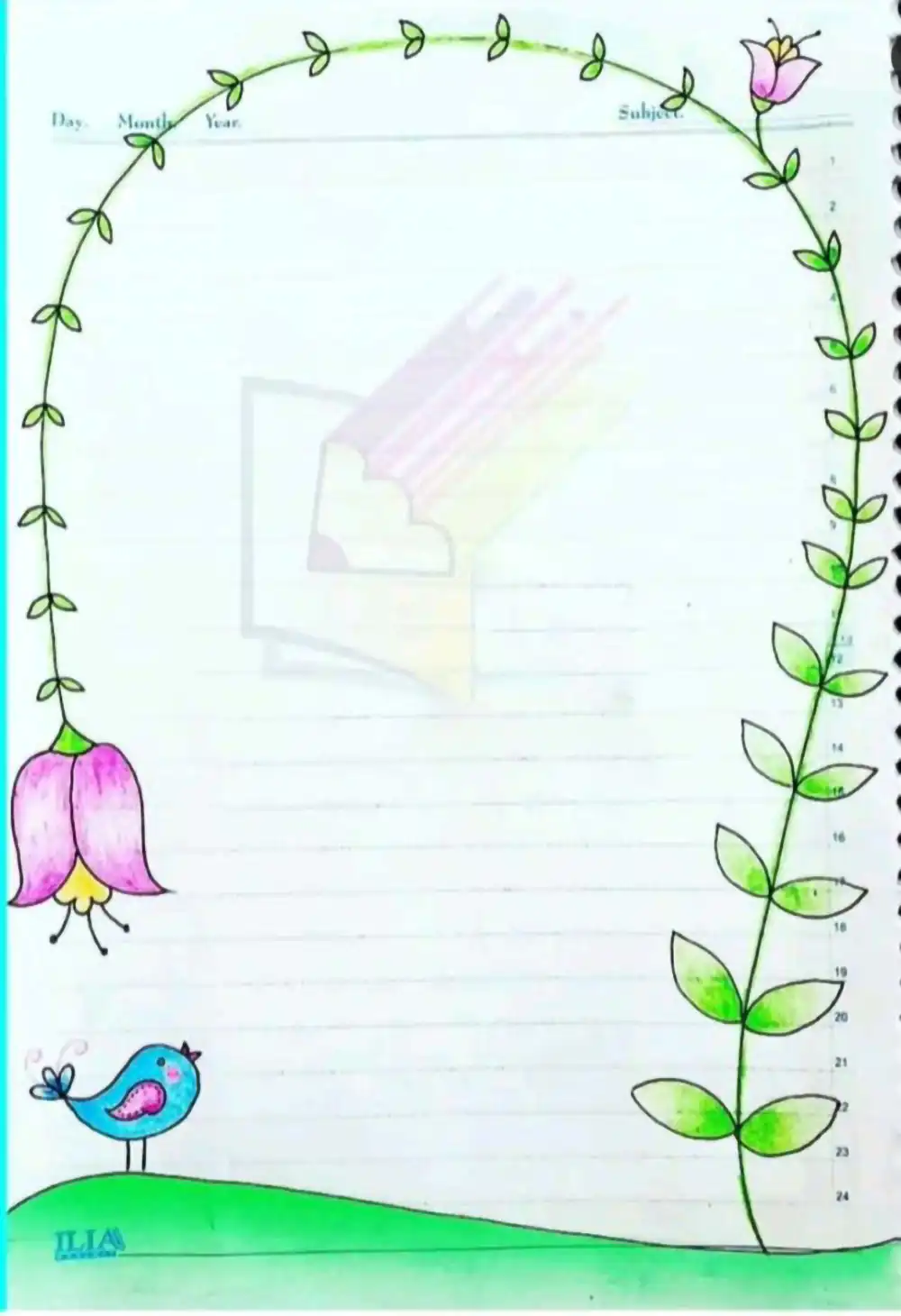 نقاشی گل برای حاشیه دفتر مشق