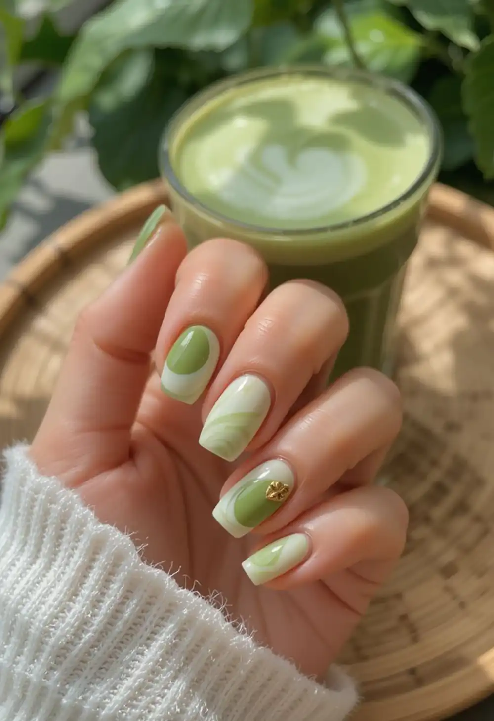 طراحی ناخن سبز ماچا