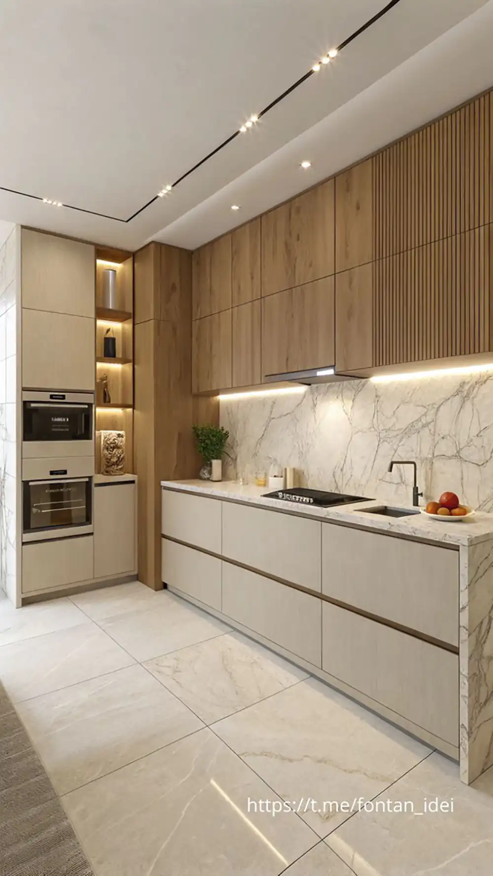 کابینت سفید و رنگ چوب روشن