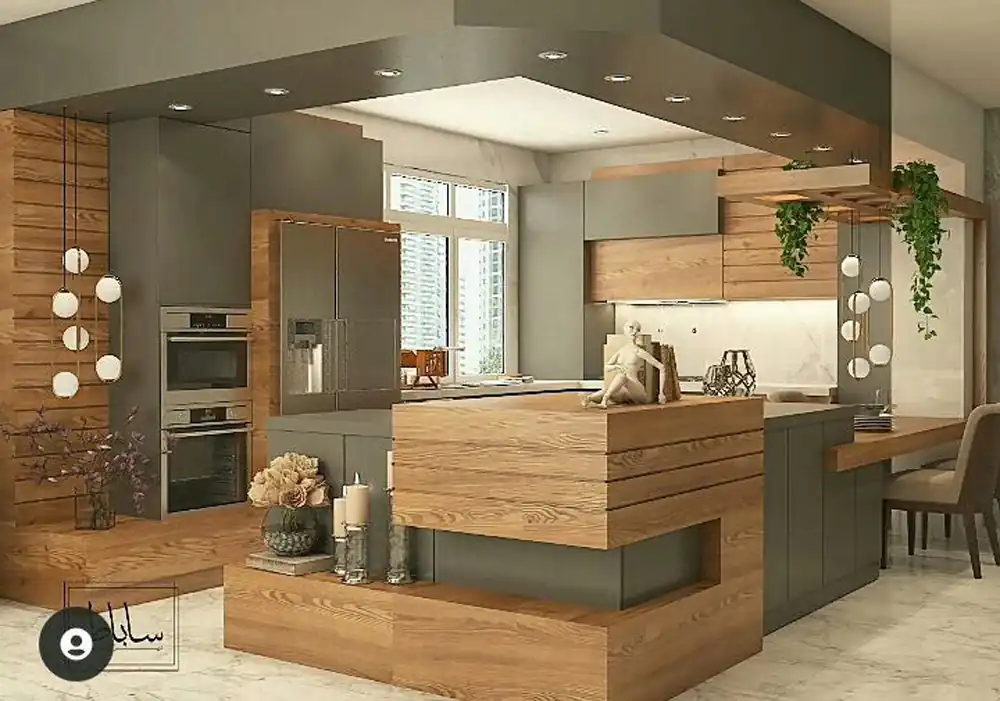 مدل کابینت طوسی و چوب