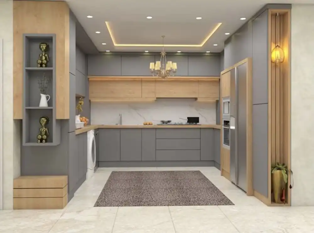 مدل کابینت طوسی و چوب