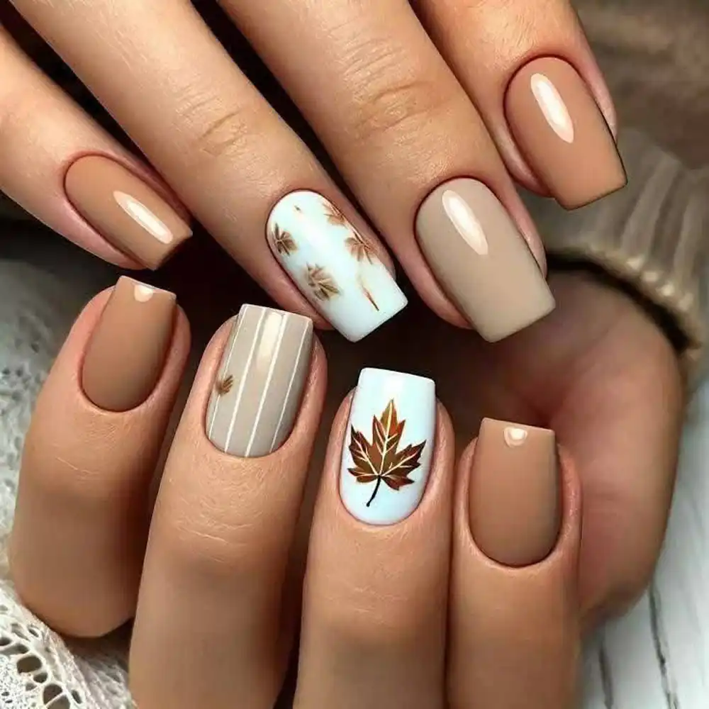 طرح ناخن با برگ پاییزی